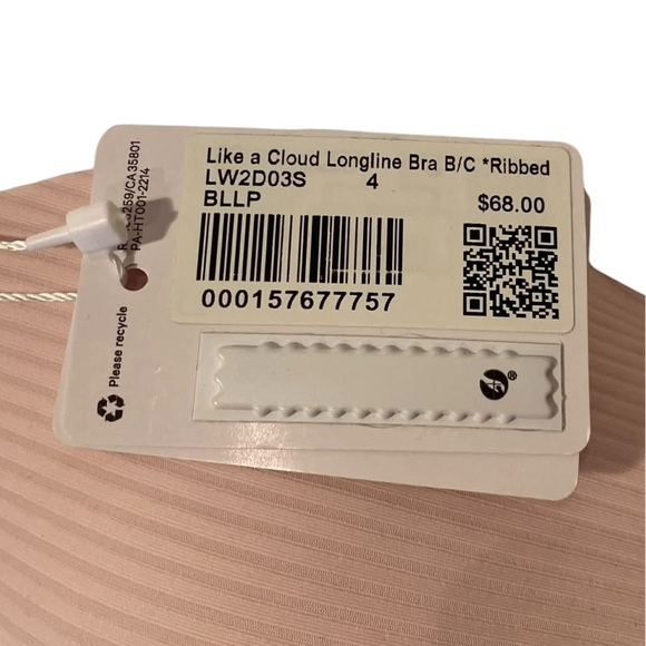 NWT Lululemon like a cloud longline bra *ribbed BLISSFUL PINK Size 4 - Picture 3 of 3